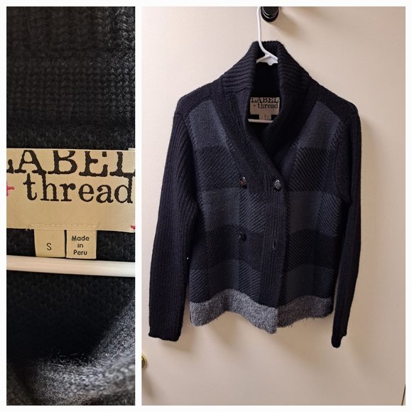 LABEL + thread Cardigan (Black/Gray Plaid) Small - Picture 1 of 1
